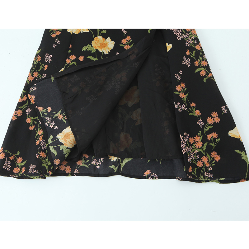 French Vintage Floral Midi Dress - YENKYE Gaun Selempang Motif Bunga Antik