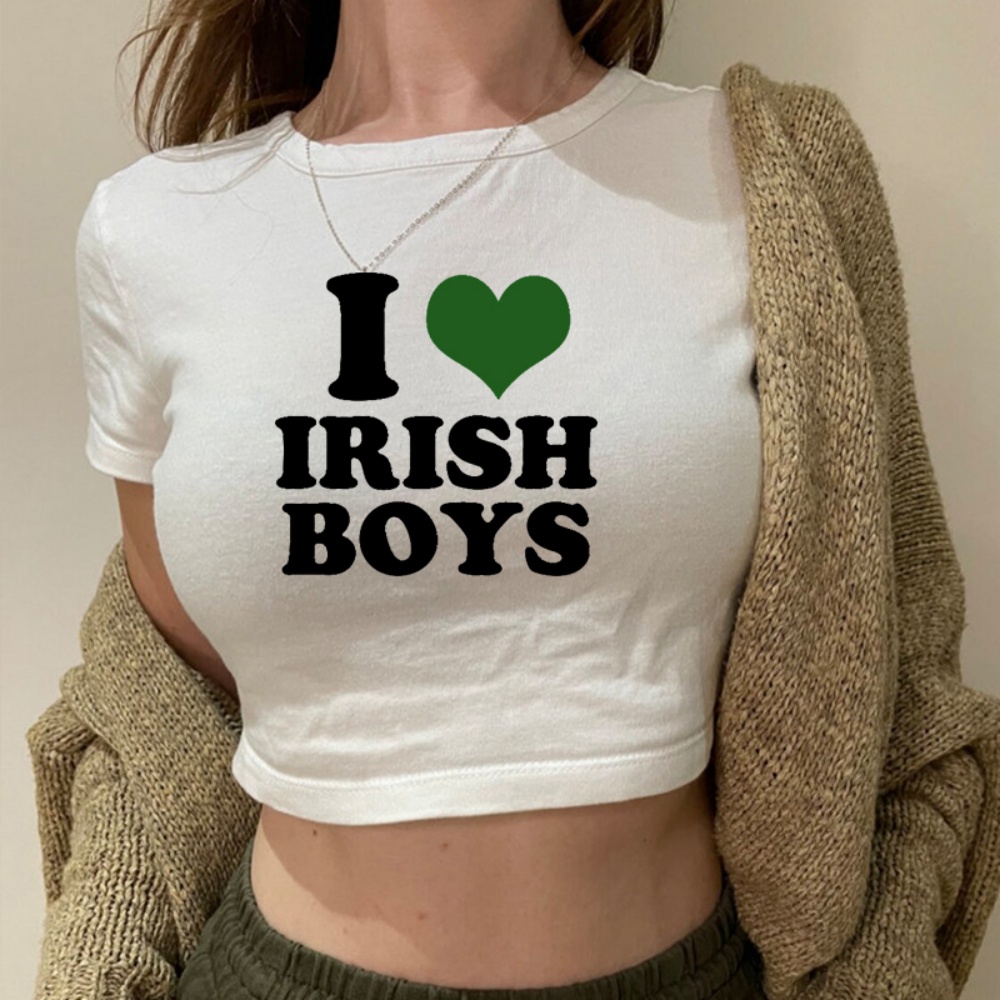 Y2K Graphic Baby Tee Crop - I Love Irish kaus Hip Hop
