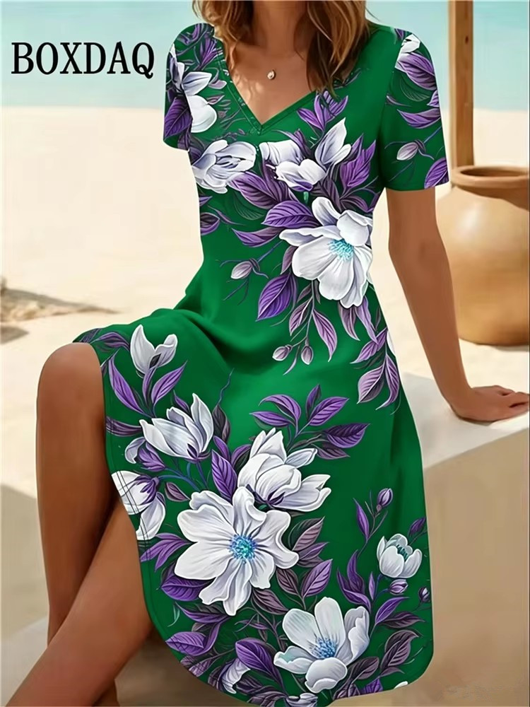 Boho Summer Beach Maxi Dress - Gaun Wanita Ukuran Besar 6XL Gaun