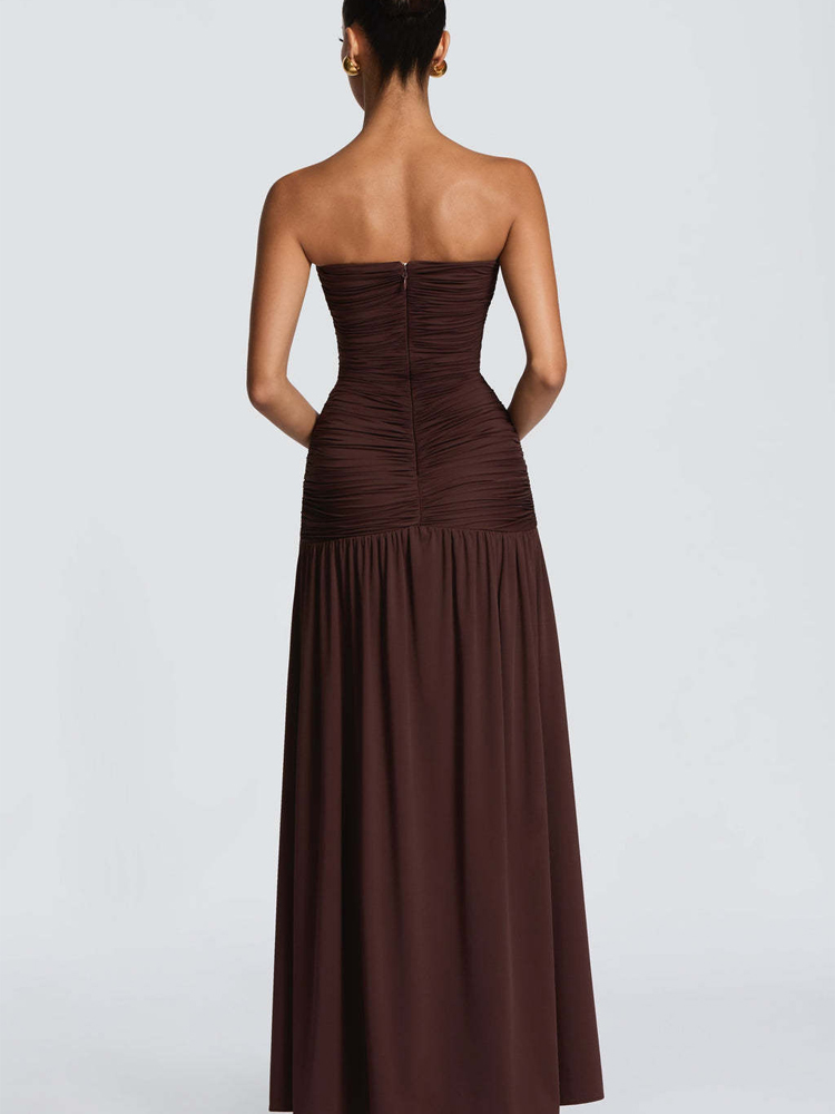 Elegant Satin Evening Gown Split - Gaun Panjang Elegan Berlipit Slim Fit