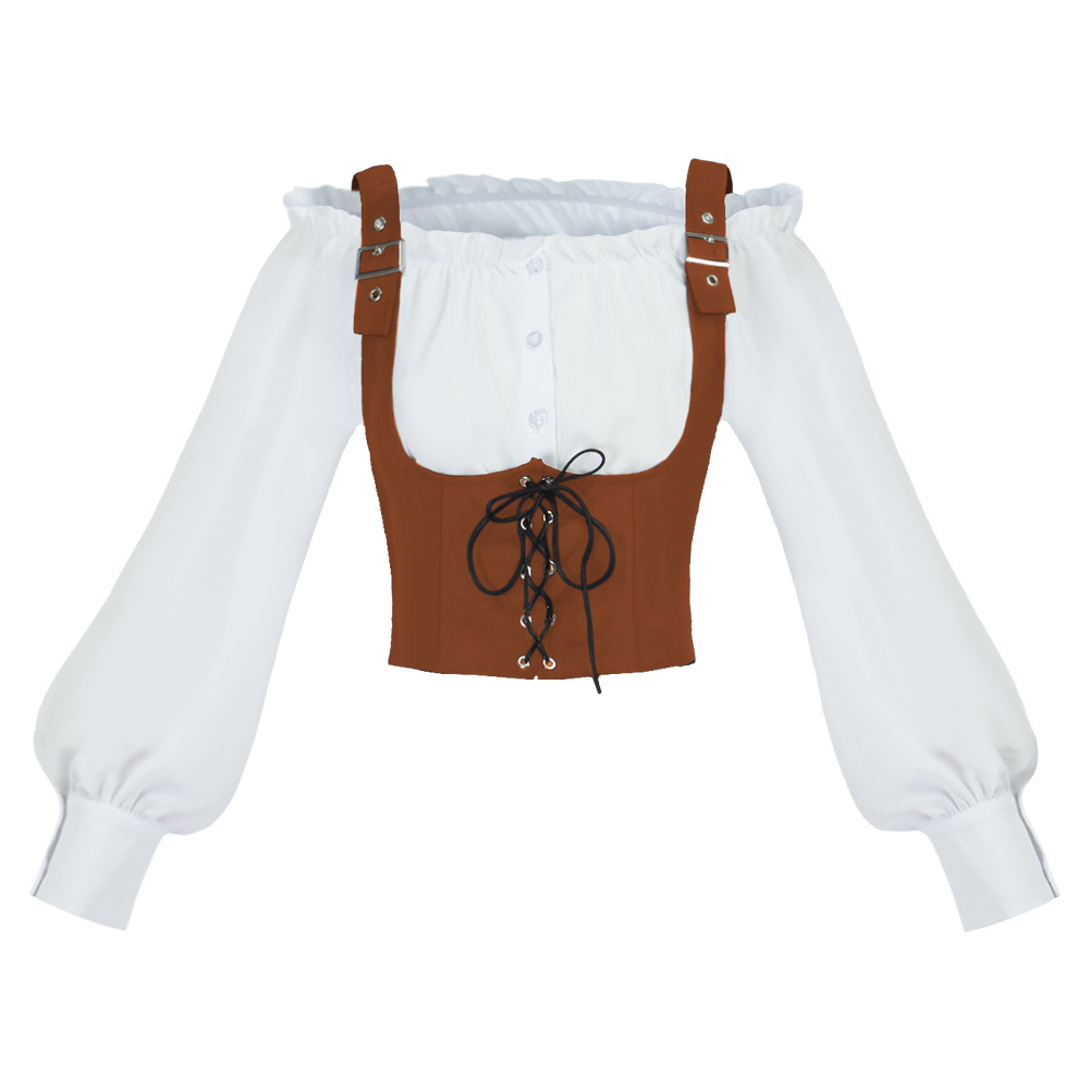 Tops - Blus wanita bergaya retro Barat, rompi