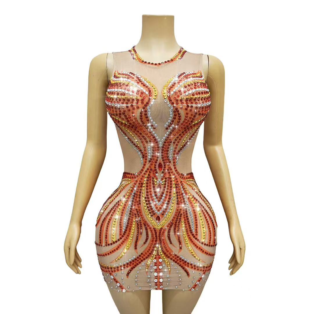 Gaun Mini Wanita Berpayet Rhin - Sparkly Rhinestone Club Party Dress ulasan dan harga