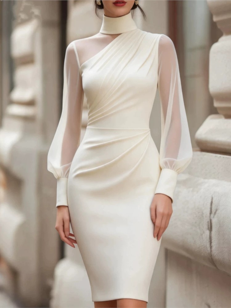 Gaun Midi Bodycon Lengan Panja - Sexy Mesh Sheer Bodycon Dress ulasan dan harga