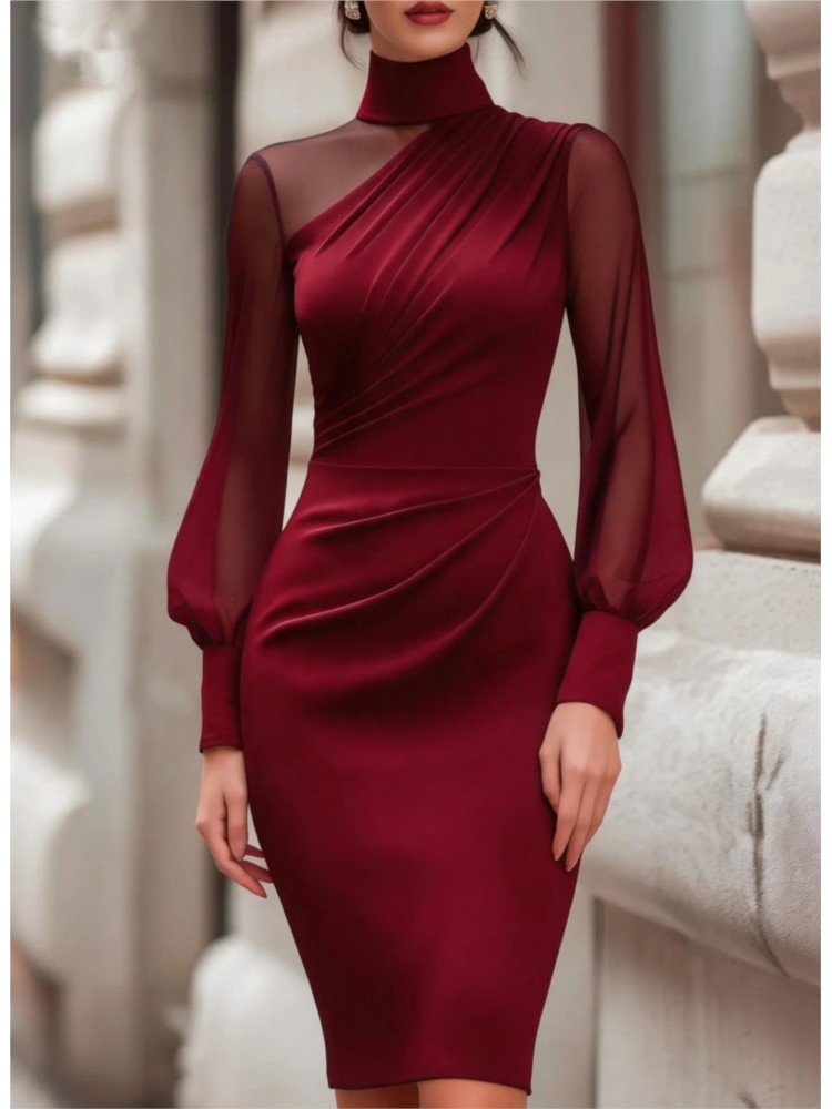Gaun Midi Bodycon Lengan Panja - Sexy Mesh Sheer Bodycon Dress ulasan dan harga