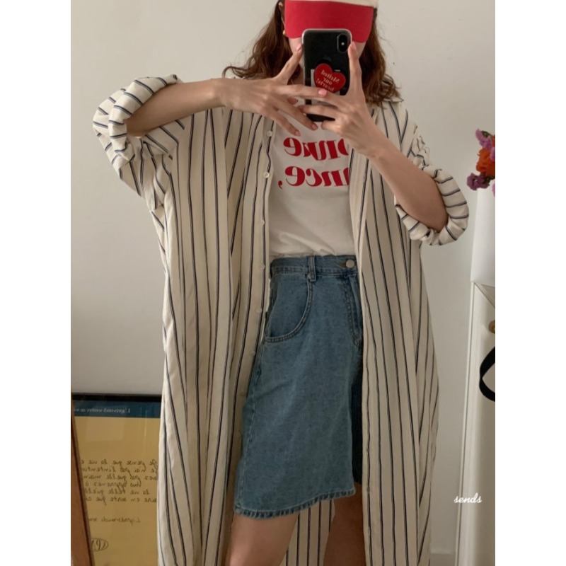 Gaun Gaya Minimalis Korea deng - Korean Style A Line Shirt Dress ulasan dan harga