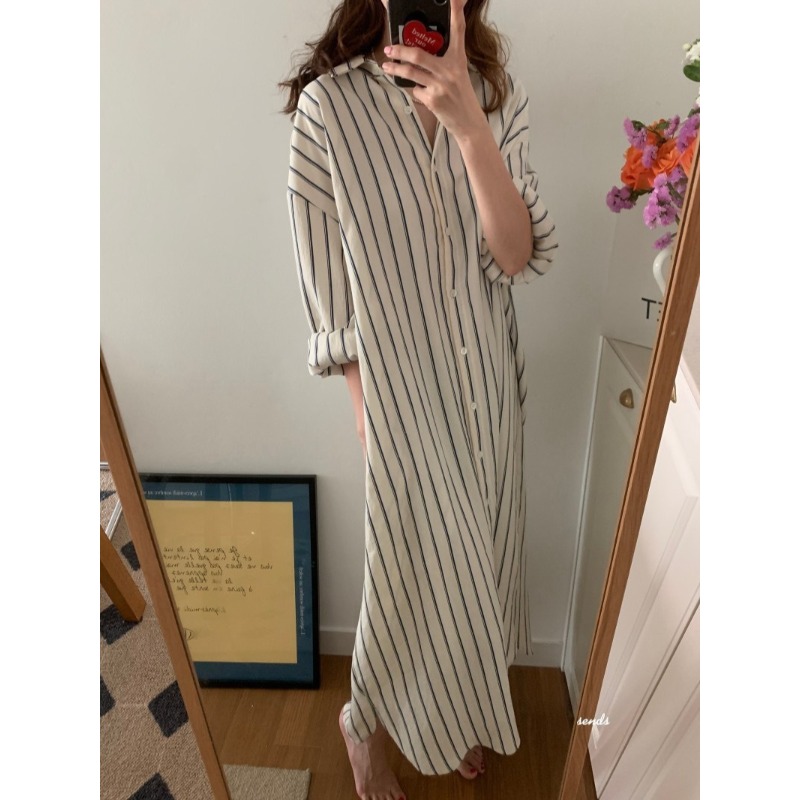 Gaun Gaya Minimalis Korea deng - Korean Style A Line Shirt Dress ulasan dan harga