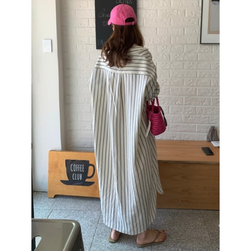 Gaun Gaya Minimalis Korea deng - Korean Style A Line Shirt Dress ulasan dan harga