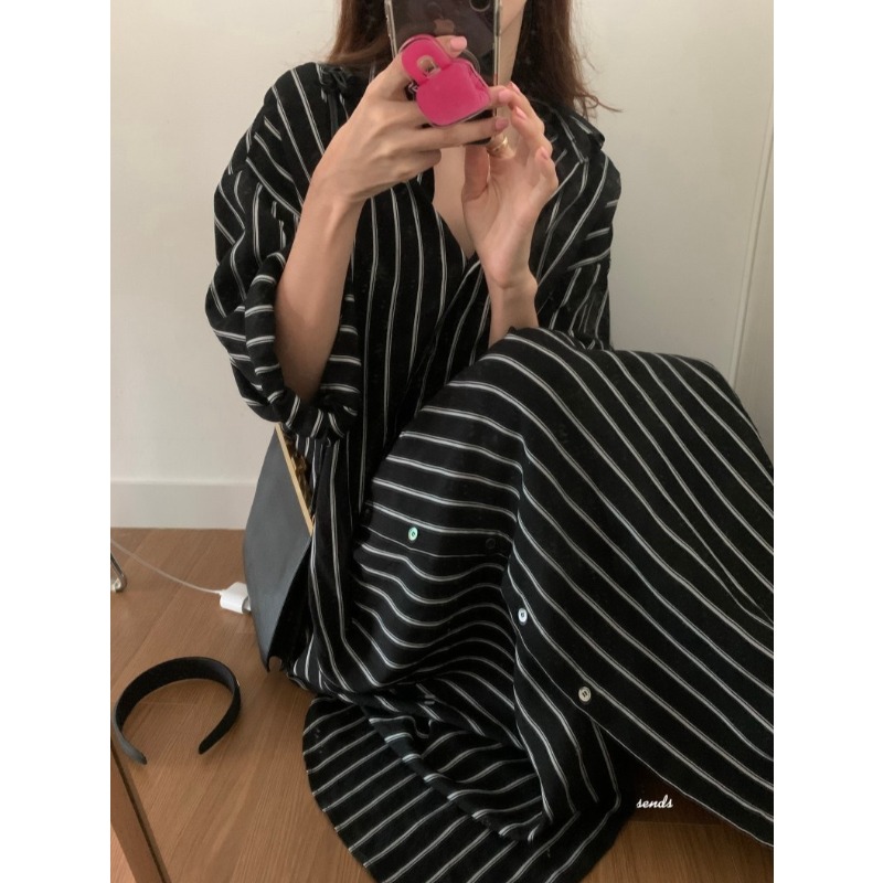 Gaun Gaya Minimalis Korea deng - Korean Style A Line Shirt Dress ulasan dan harga