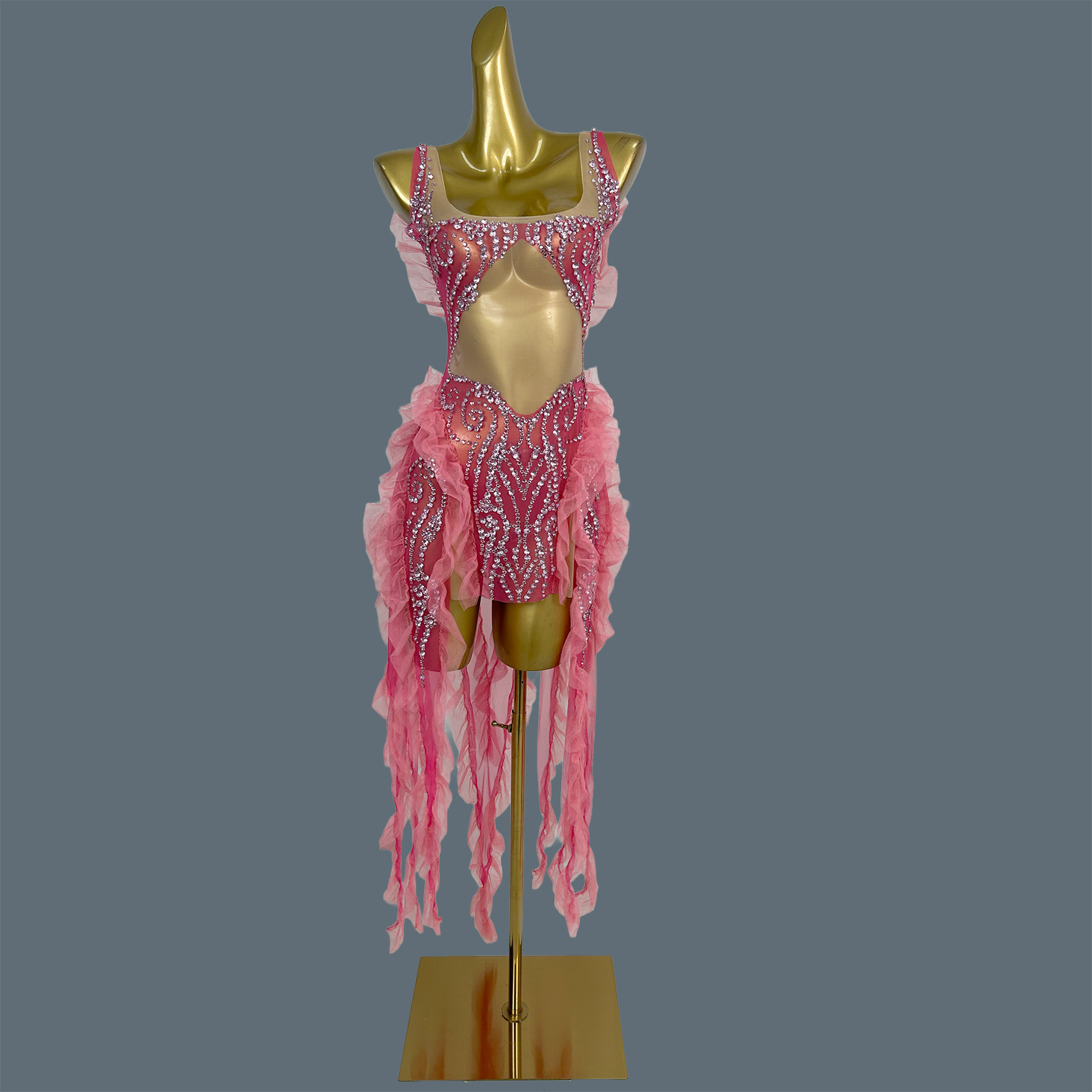 Gaun Mini Jaring Transparan Be - Sparkly Rhinestone Club Party Dress ulasan dan harga