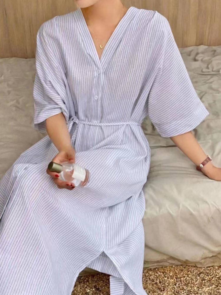 Gaun Wanita Kemeja Linen Berga - Casual Loose Linen Shirt Dress ulasan dan harga