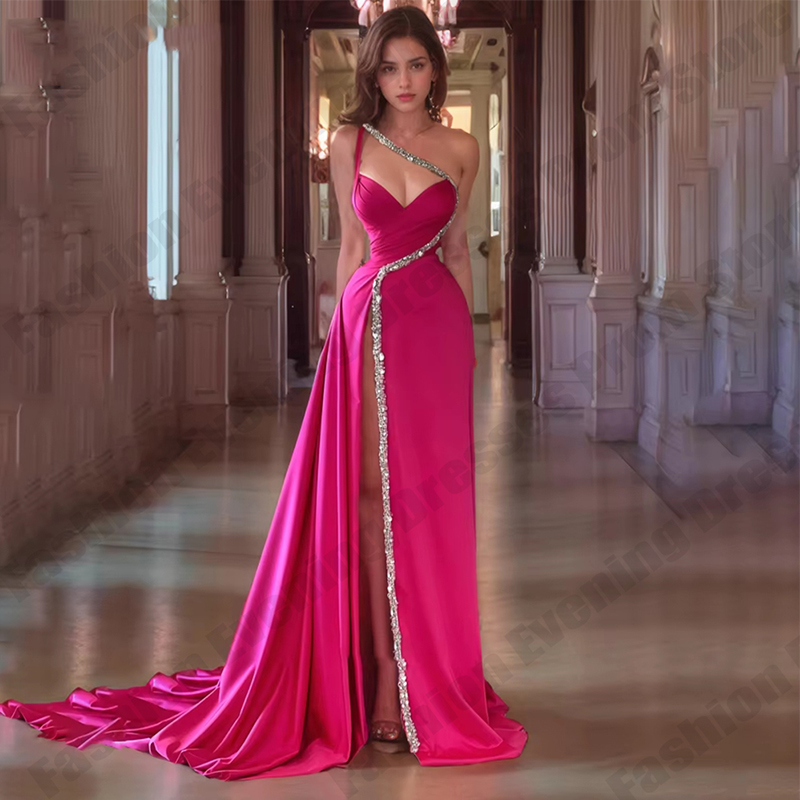 Gaun Malam Elegan, Model Leher - Elegant Satin Evening Gown Split ulasan dan harga