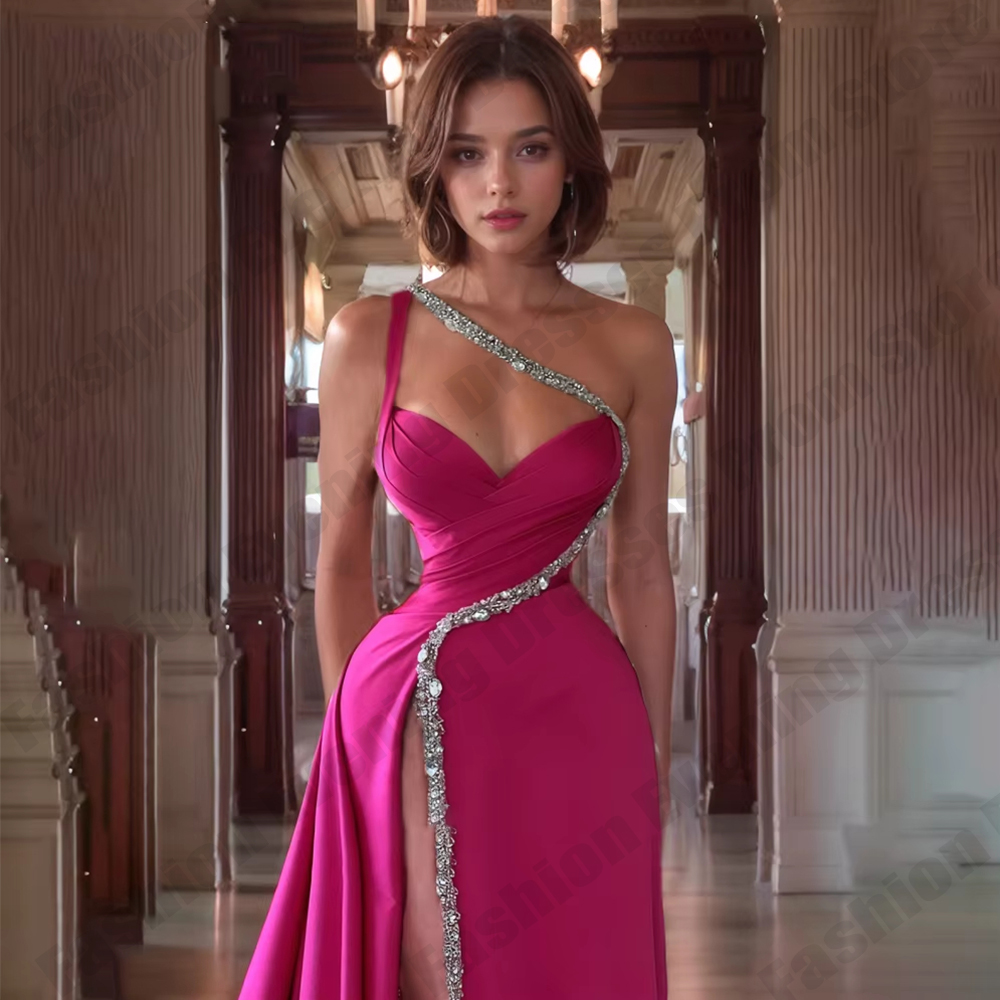 Gaun Malam Elegan, Model Leher - Elegant Satin Evening Gown Split ulasan dan harga