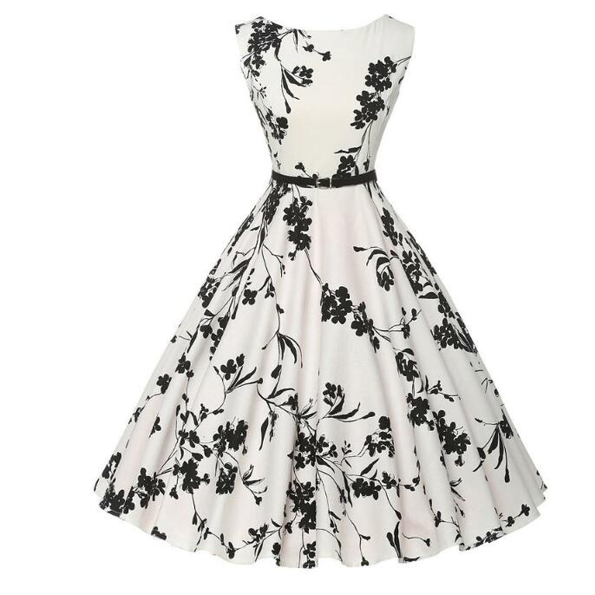 Gaun Musim Panas Pakaian Bermo - French Vintage Floral Midi Dress ulasan dan harga