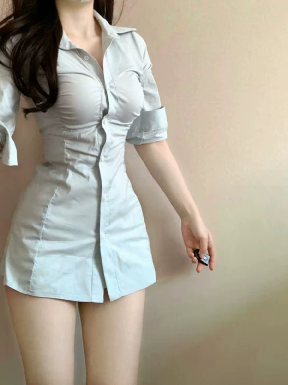 Gaun kemeja berlipit yang seks - Korean Style A Line Shirt Dress ulasan dan harga
