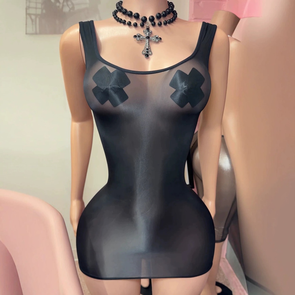 JENYAGE Gaun Mini Tank Top Sek - Sexy Mesh Sheer Bodycon Dress ulasan dan harga