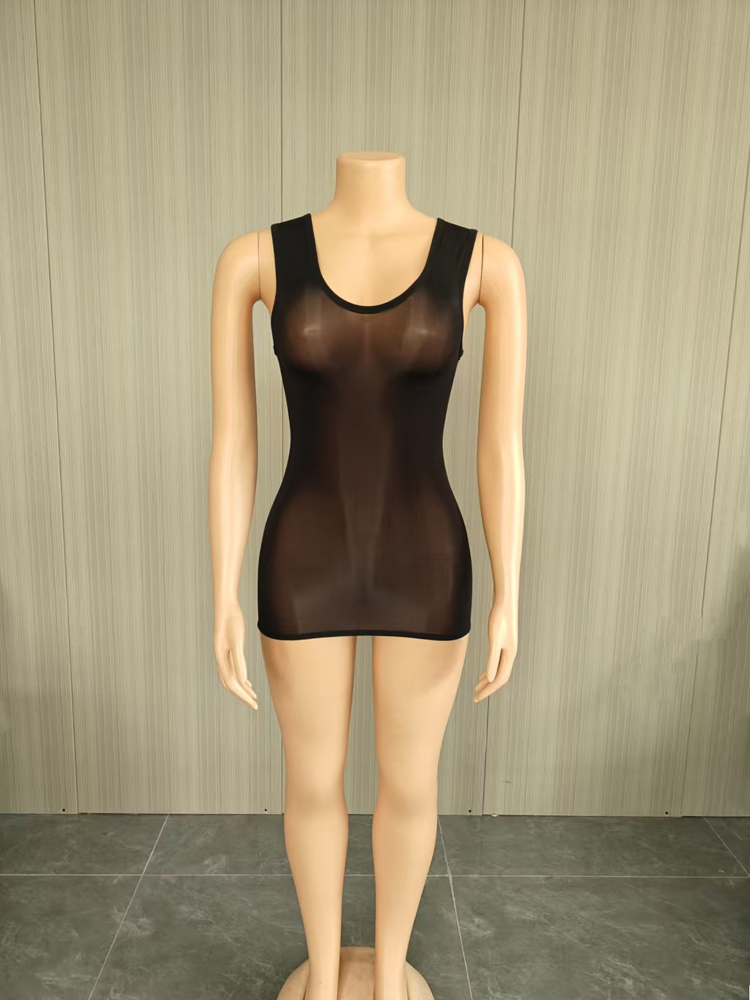 JENYAGE Gaun Mini Tank Top Sek - Sexy Mesh Sheer Bodycon Dress ulasan dan harga