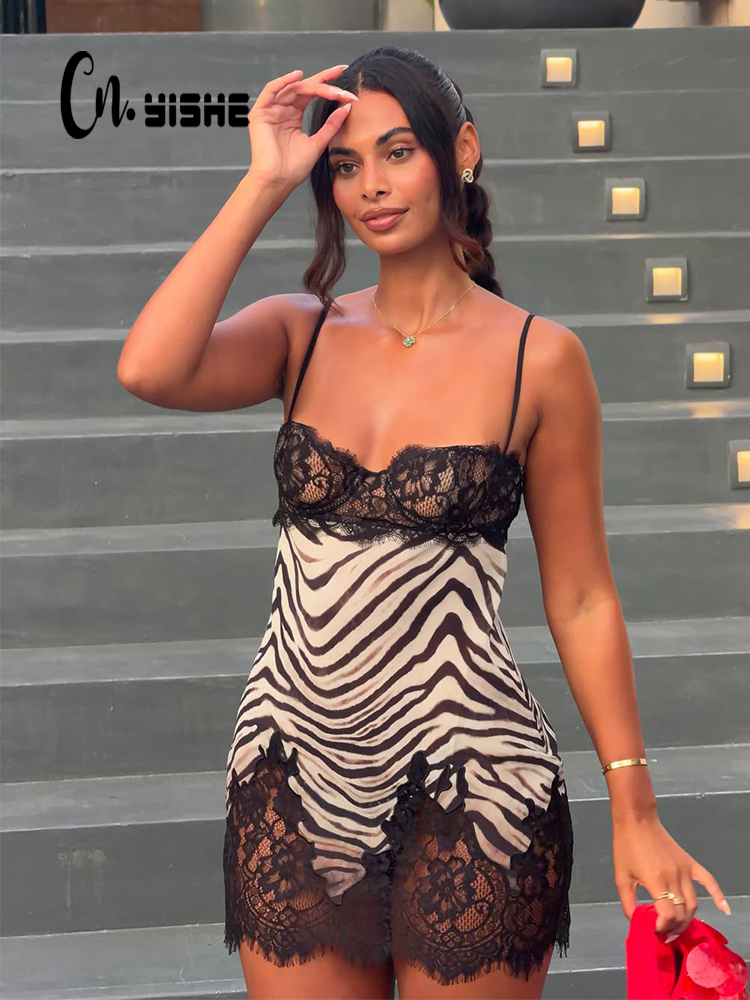 CNYISHE Gaun Wanita Motif Zebr - Sexy Mesh Sheer Bodycon Dress ulasan dan harga