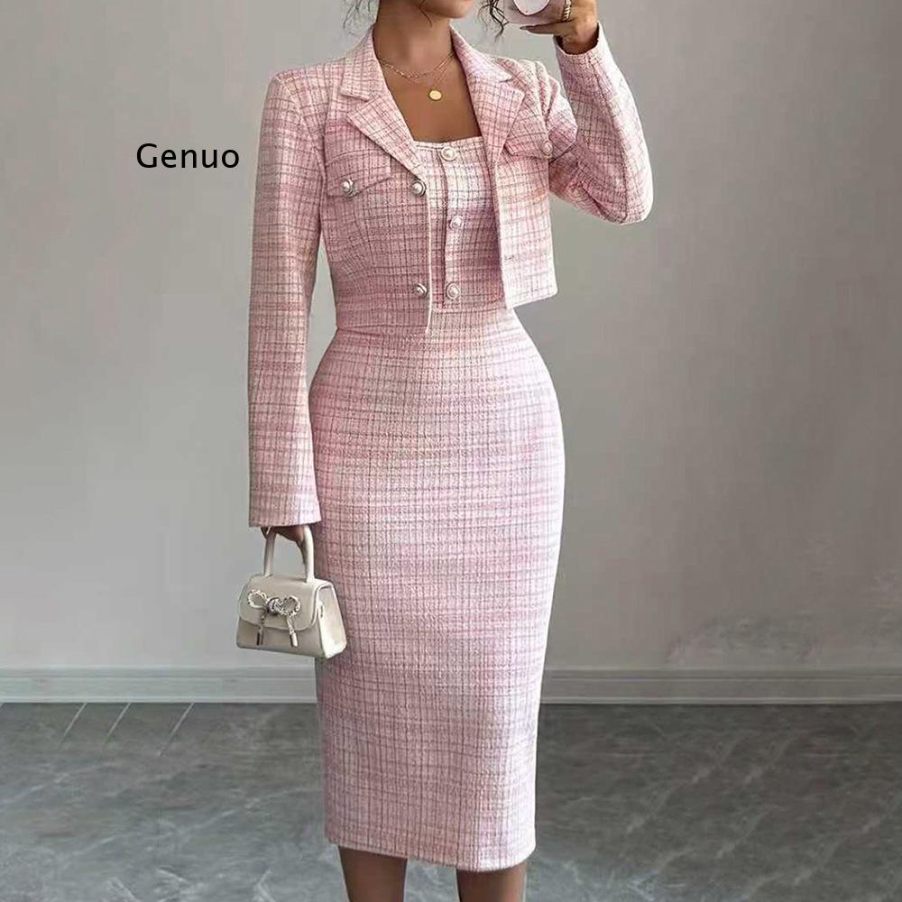 Setelan Tweed Elegan Wanita Te - Tweed Two Piece Blazer Dress ulasan dan harga