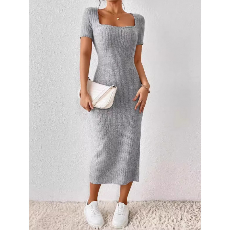 Gaun Midi Rajut Rib Vintage un - Bodycon Long Sleeve Ribbed Dress ulasan dan harga
