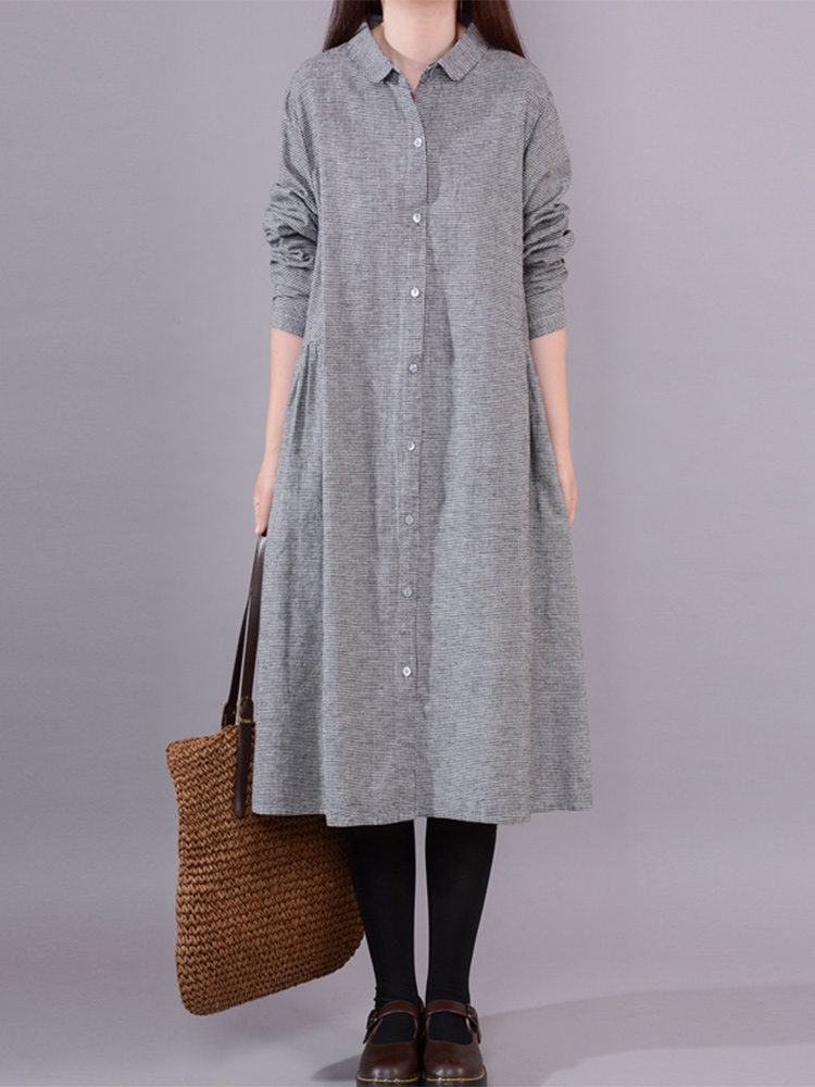 Gaun Kemeja Wanita Lengan Panj - Korean Style A Line Shirt Dress ulasan dan harga