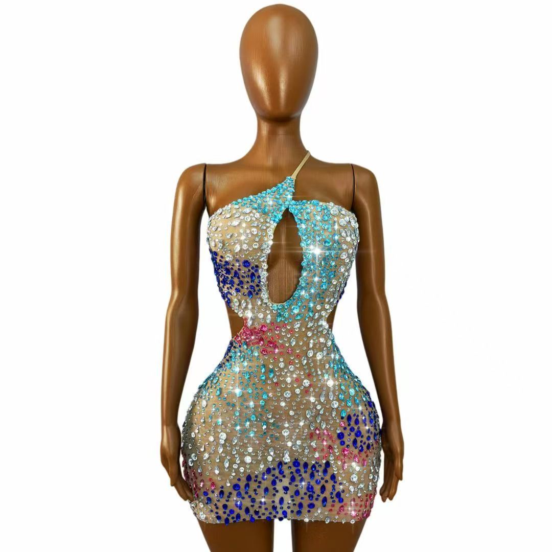 Gaun Mini Bodycon Wanita Tanpa - Sparkly Rhinestone Club Party Dress ulasan dan harga