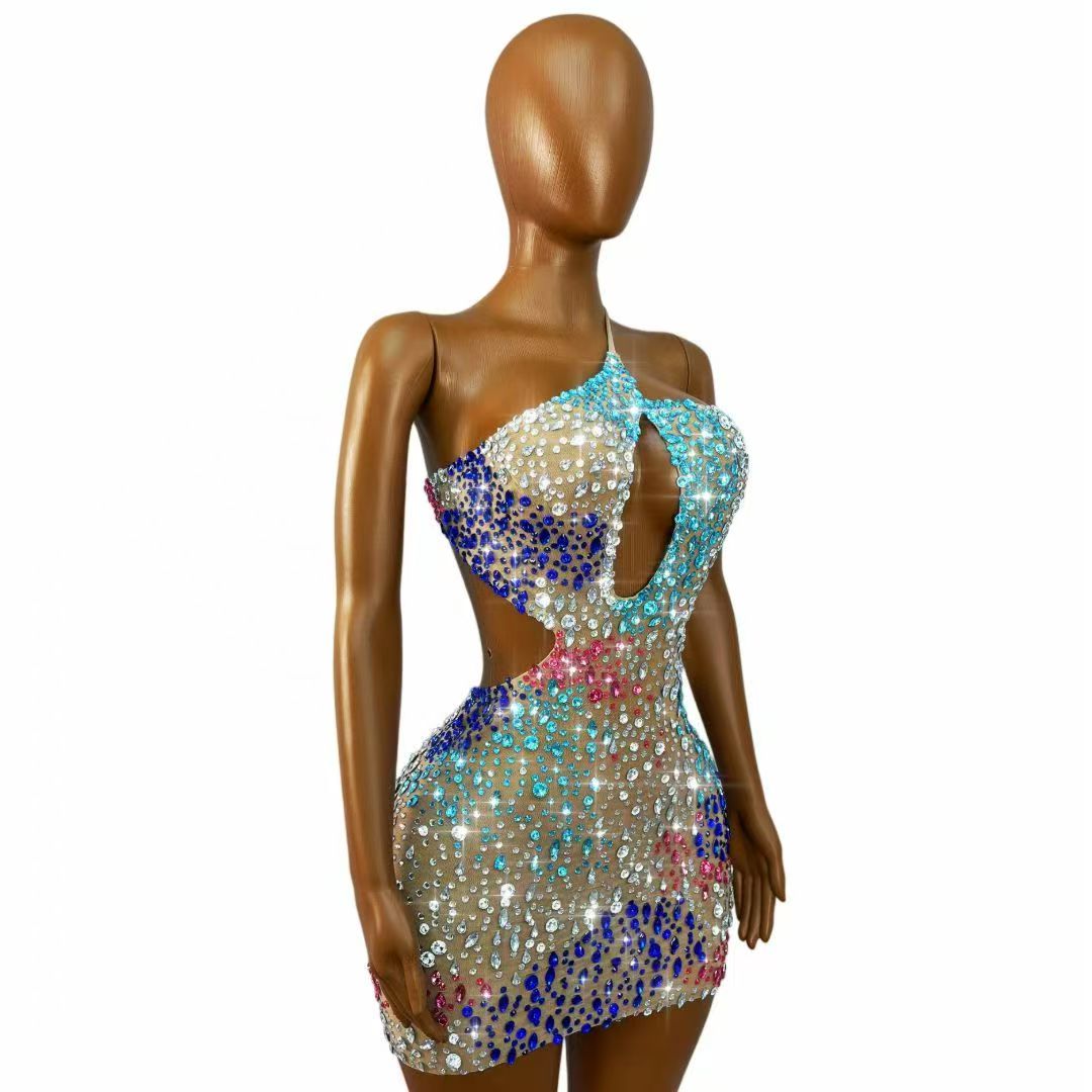 Gaun Mini Bodycon Wanita Tanpa - Sparkly Rhinestone Club Party Dress ulasan dan harga