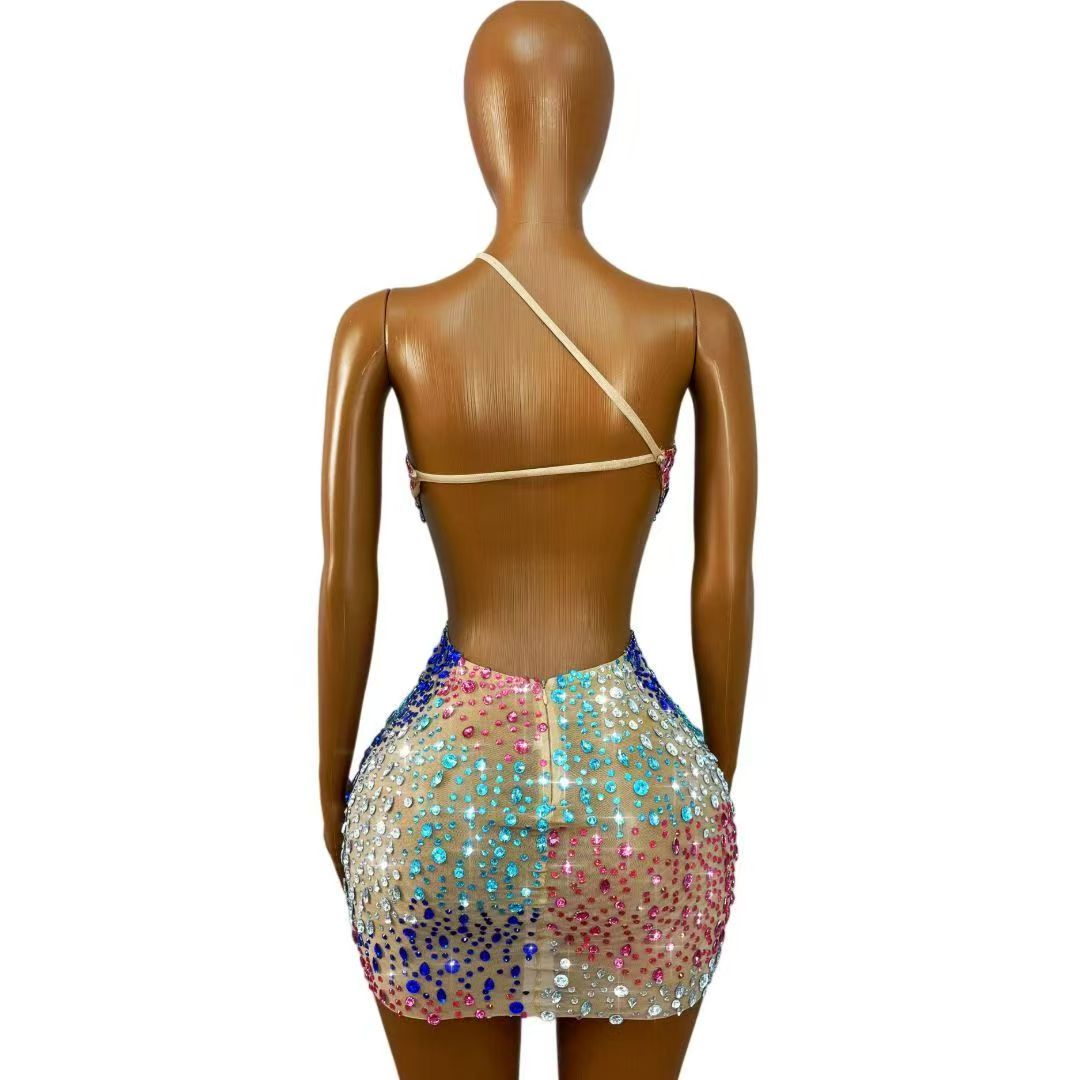 Gaun Mini Bodycon Wanita Tanpa - Sparkly Rhinestone Club Party Dress ulasan dan harga