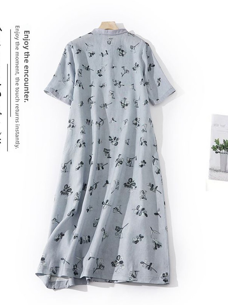 Gaun Kemeja Katun Linen Longga - Casual Loose Linen Shirt Dress ulasan dan harga
