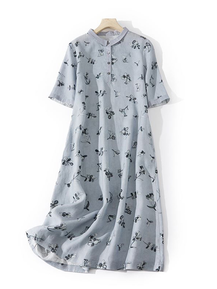 Gaun Kemeja Katun Linen Longga - Casual Loose Linen Shirt Dress ulasan dan harga