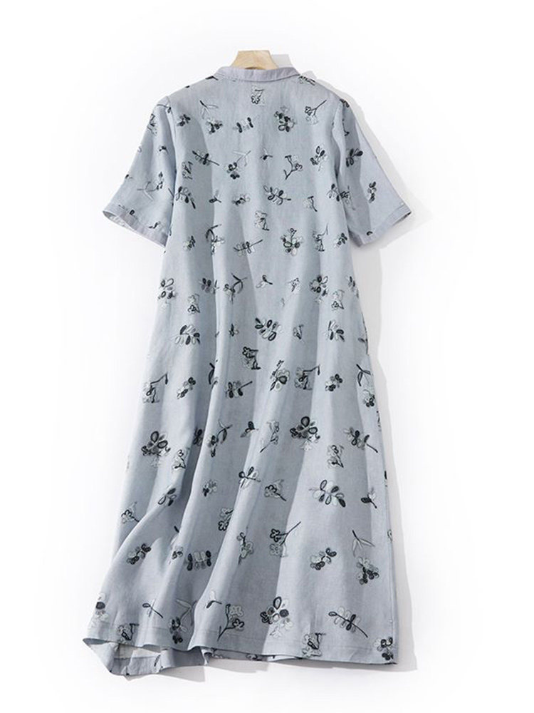 Gaun Kemeja Katun Linen Longga - Casual Loose Linen Shirt Dress ulasan dan harga