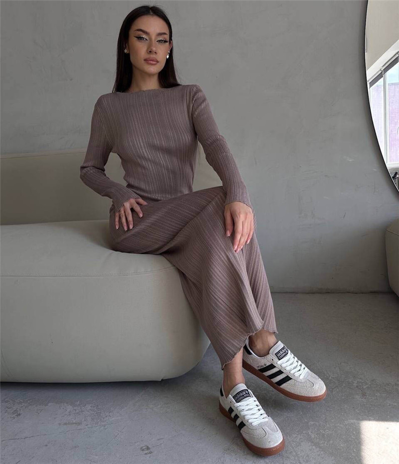 Vsstiar gaun wanita rajut berg - Bodycon Long Sleeve Ribbed Dress ulasan dan harga