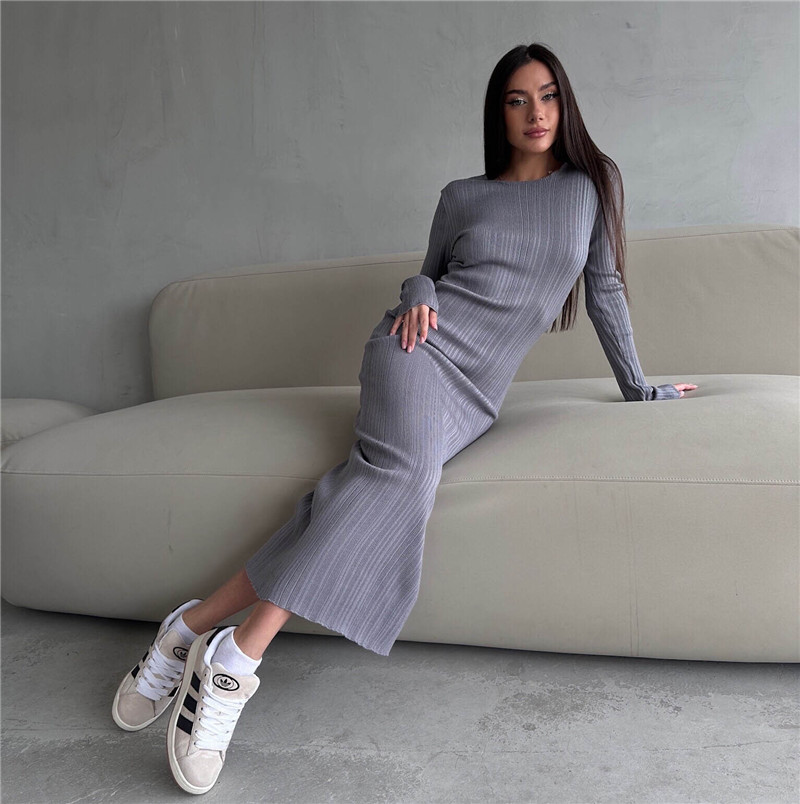Vsstiar gaun wanita rajut berg - Bodycon Long Sleeve Ribbed Dress ulasan dan harga