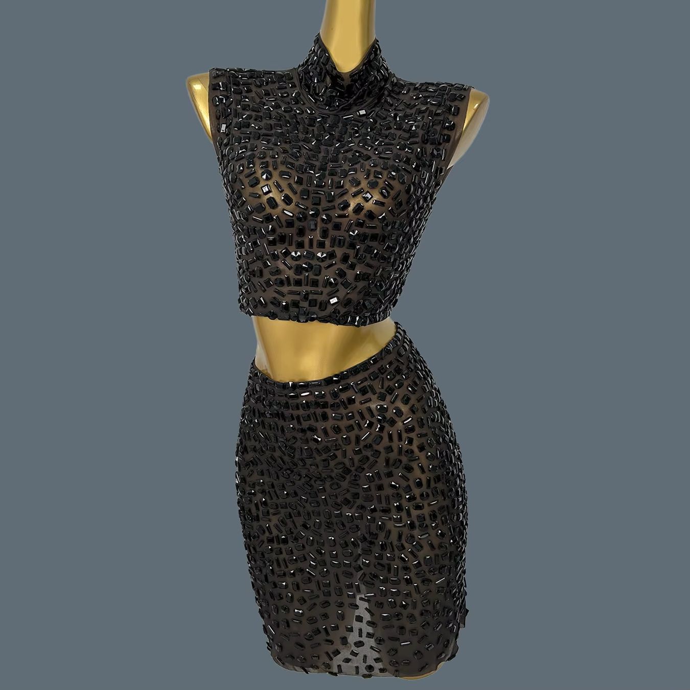 Setelan Gaun Hitam Berkilauan  - Sparkly Rhinestone Club Party Dress ulasan dan harga