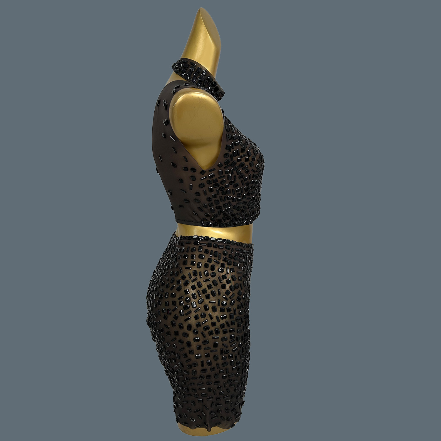 Setelan Gaun Hitam Berkilauan  - Sparkly Rhinestone Club Party Dress ulasan dan harga