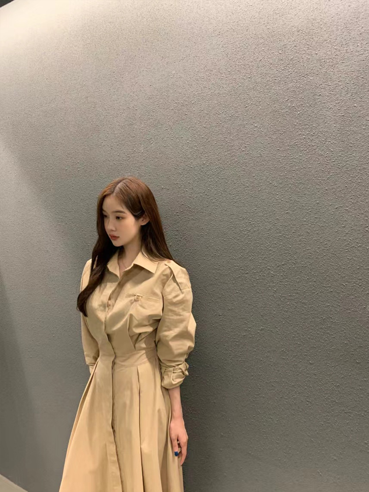 Gaun Kemeja Lengan Panjang Ele - Korean Style A Line Shirt Dress ulasan dan harga