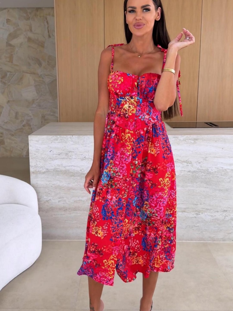 Gaun selempang wanita tanpa le - French Vintage Floral Midi Dress ulasan dan harga